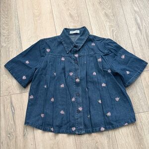 Solitaire Denim Women's Shirt with Pink Floral Design